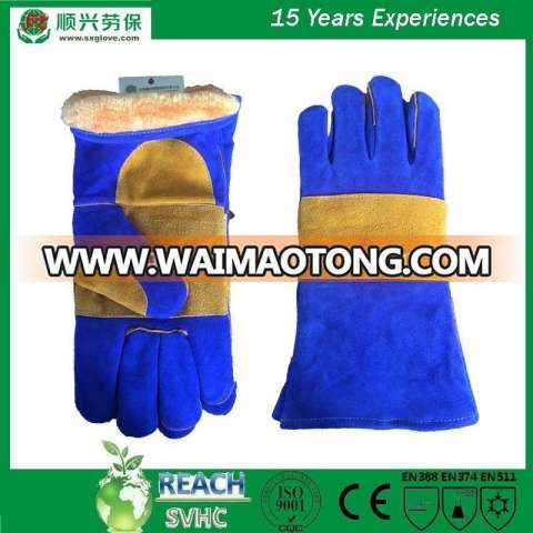 Blue Cow leather welding work gloves,with insulated lining.14"